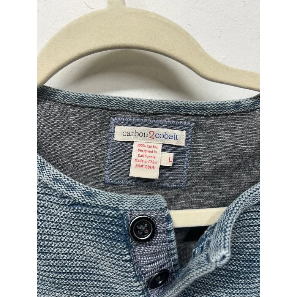 Carbon2Cobalt waterman Blue Button Henley knit textured Sweater sunwashed L - Picture 5 of 9